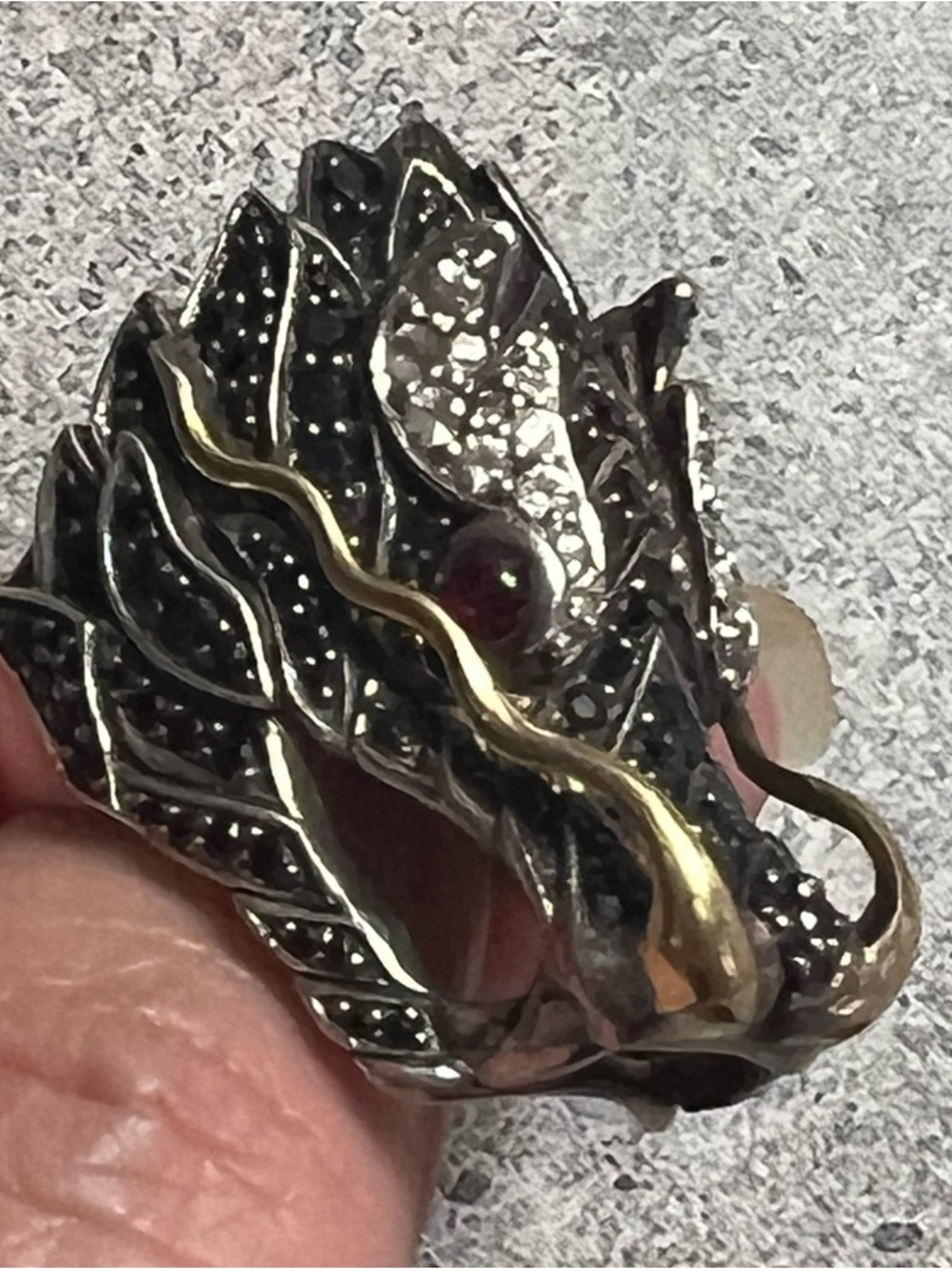 John Hardy Silver Naga Dragon Ring with Gold Accents and Ruby Gem Eyes - Picture 10 of 12